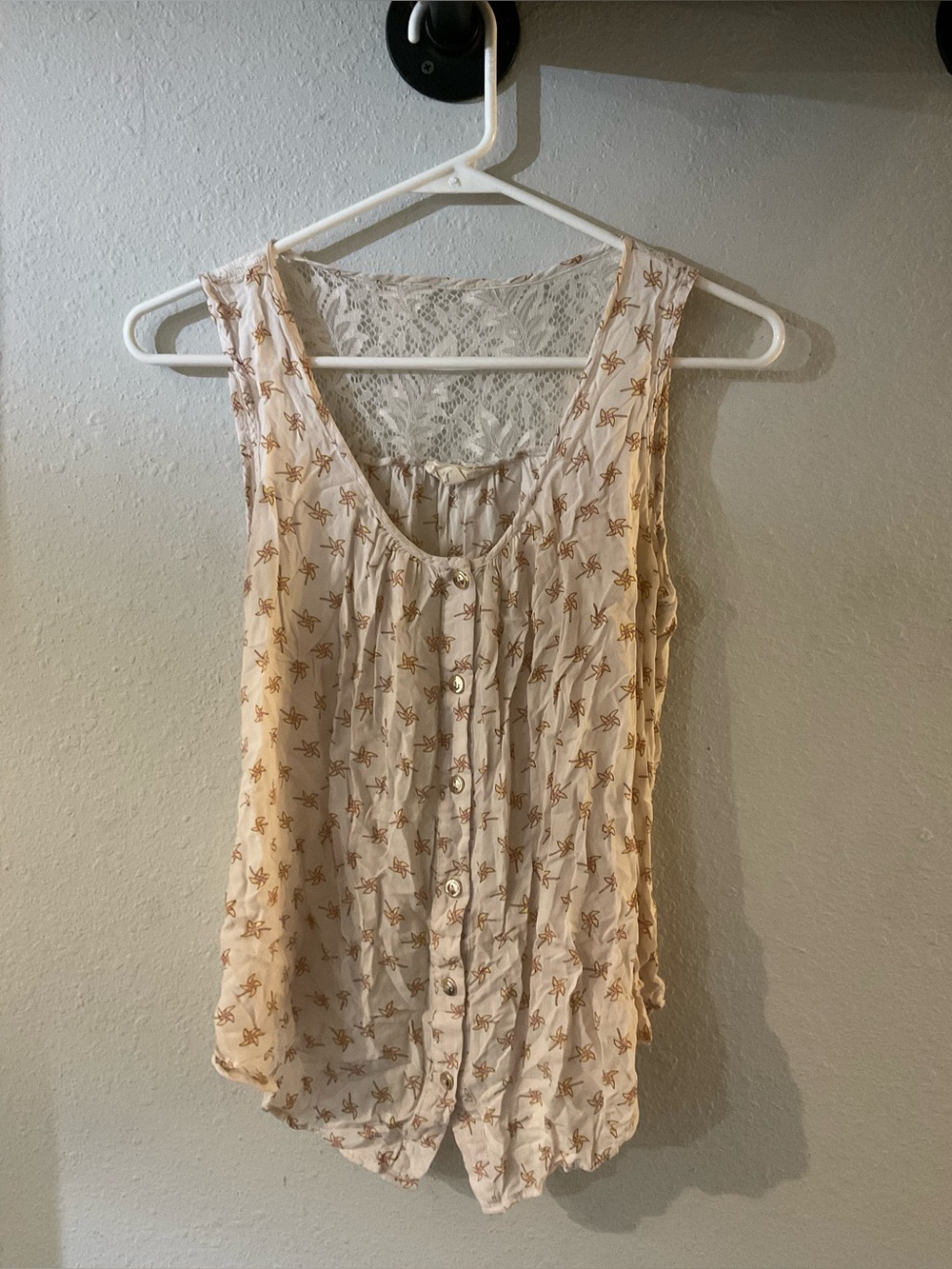 Sleeveless Cream Floral-Print Button Front Top
